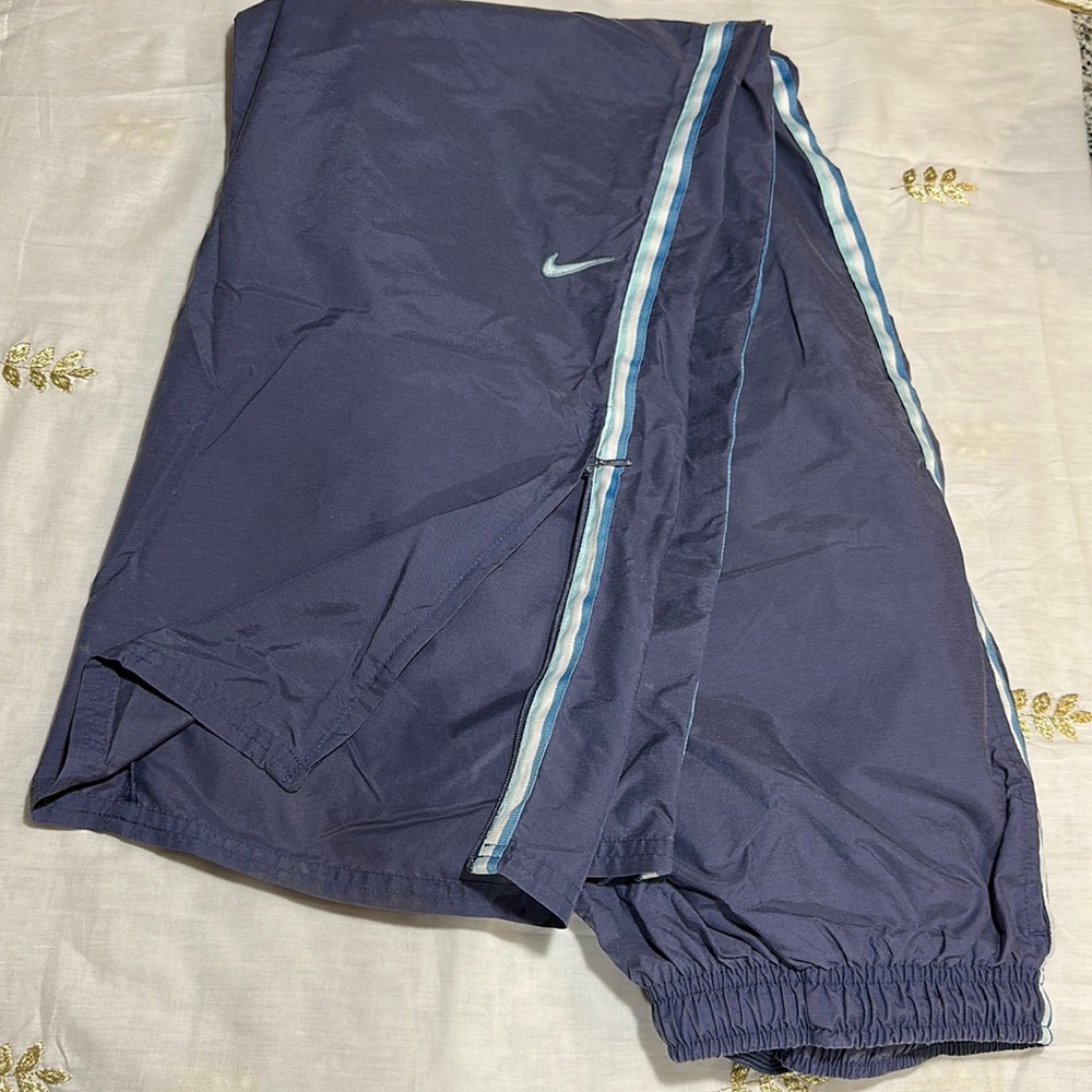 Vintage Nike Navy Tri-Color Blue Side Stripe Zippered Cuffs Track Pants